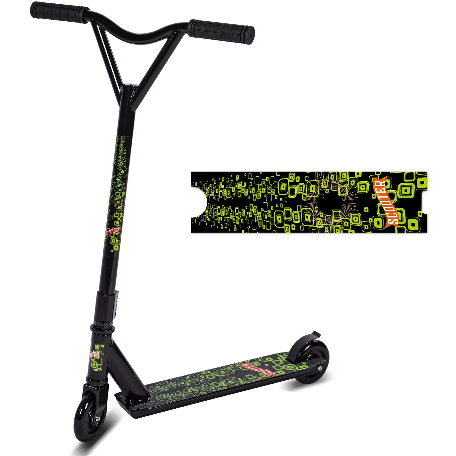 Pro Stunt Scooter, 360 Degree Spin Handlebar Trick Scooter Street Stunt Freestyle Stunt Scooters with ABEC-9 Bearings for Boys Girls Teens Age 6+（Square Frame）
