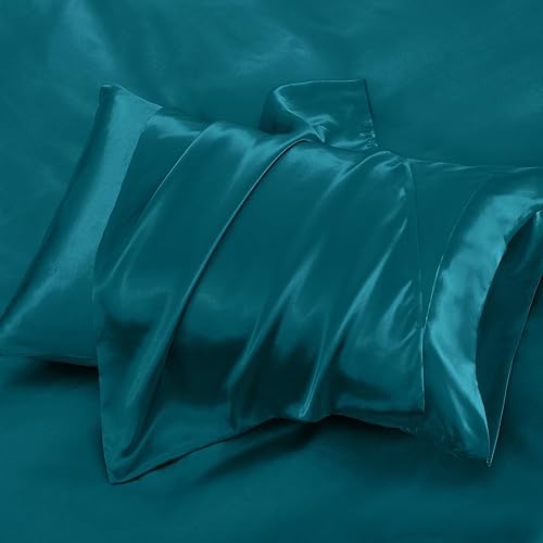 Miniatura 68 de P Pothuiny Sábanas de satén King (6 piezas, negro) – Juego de sábanas de satén sedoso de lujo tamaño King, juego de sábanas extra suaves, 1 sábana