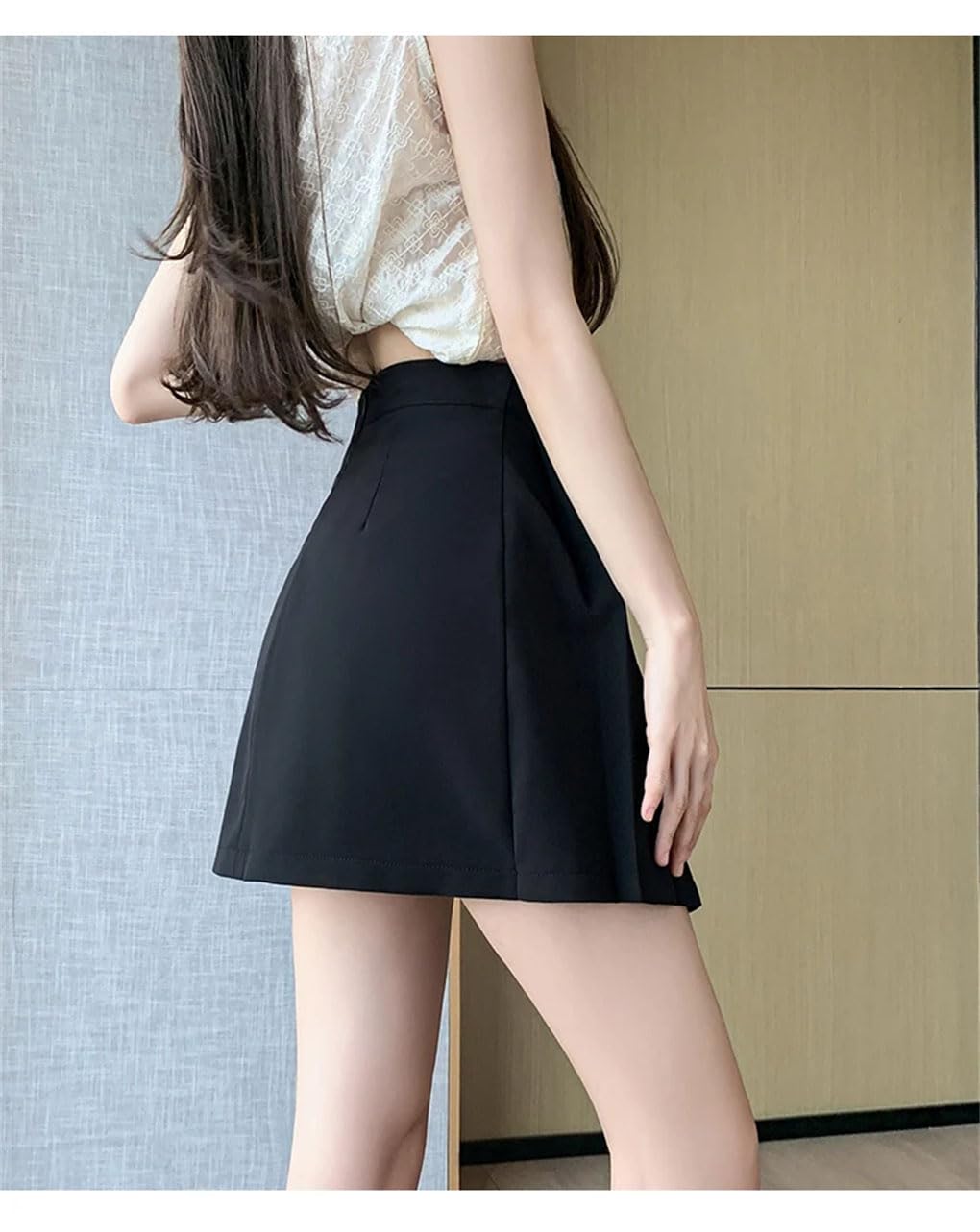Falda corta irregular retro para mujer, plisada, color liso, para oficina, estilo casual