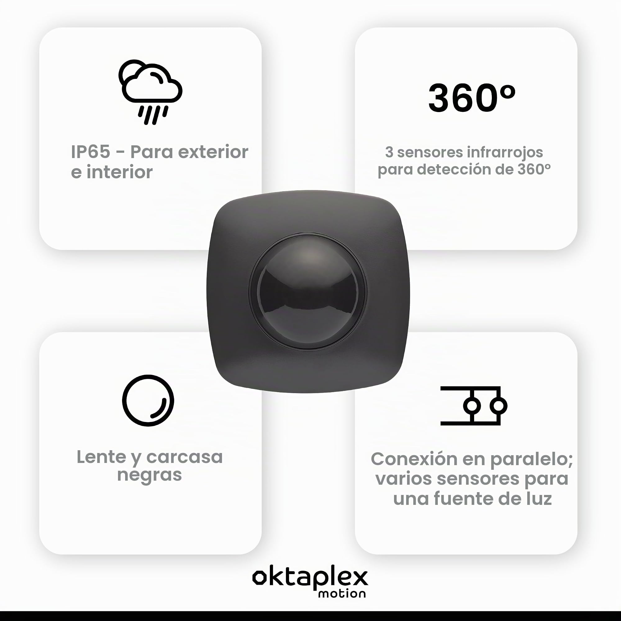 Oktaplex Lote de 2 detectores de Presencia Tim Detector de Movimiento 360° para Exterior IP65 Sensor de Movimiento PIR Antracita 230V