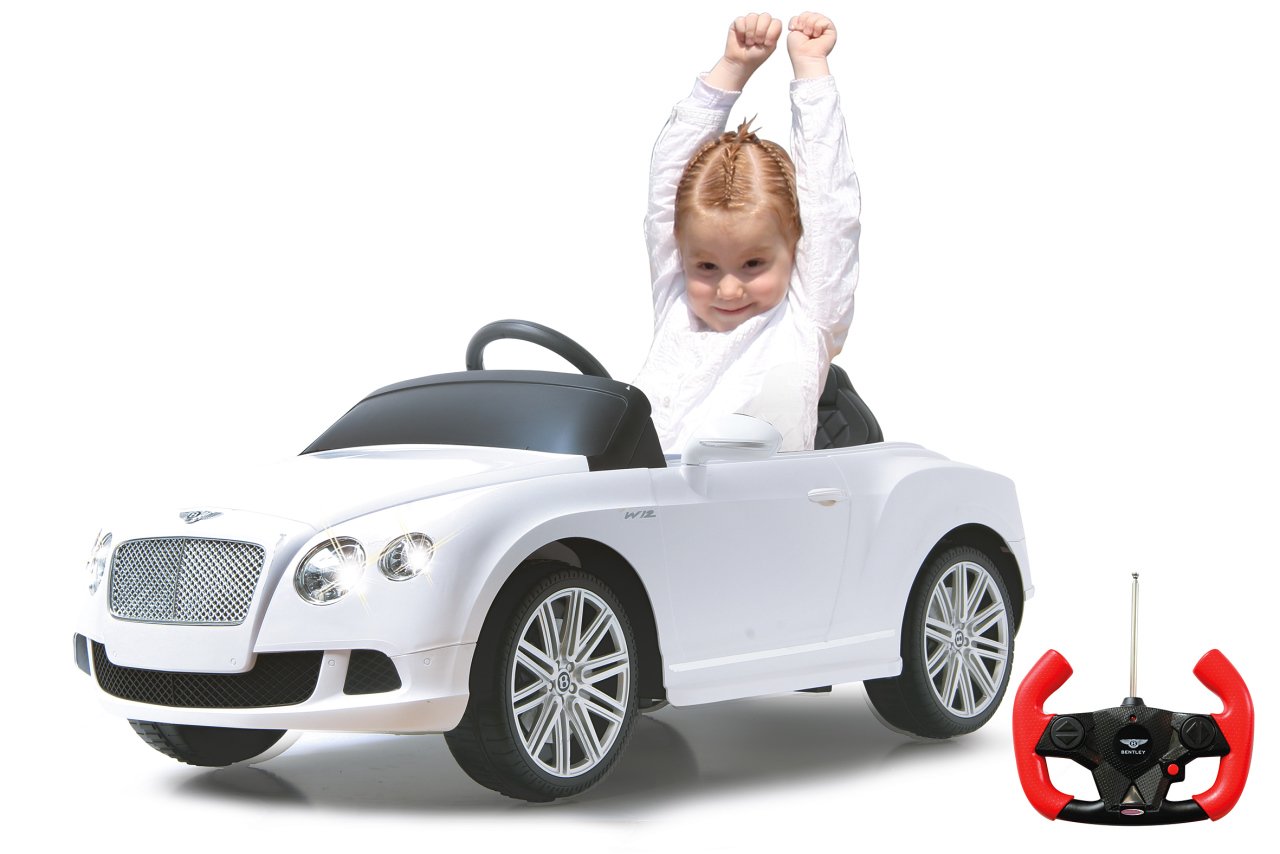 JAMARA 405016 - Ride-on Bentley GTC weiß 40Mhz 6V - Kinderauto, leistungsstarker Motor und Akku, bis zu 90 Min. Fahrzeit, Ultra-Gripp Gummiring am Antriebsrad, Bremse, Sound, Licht EIN/aus