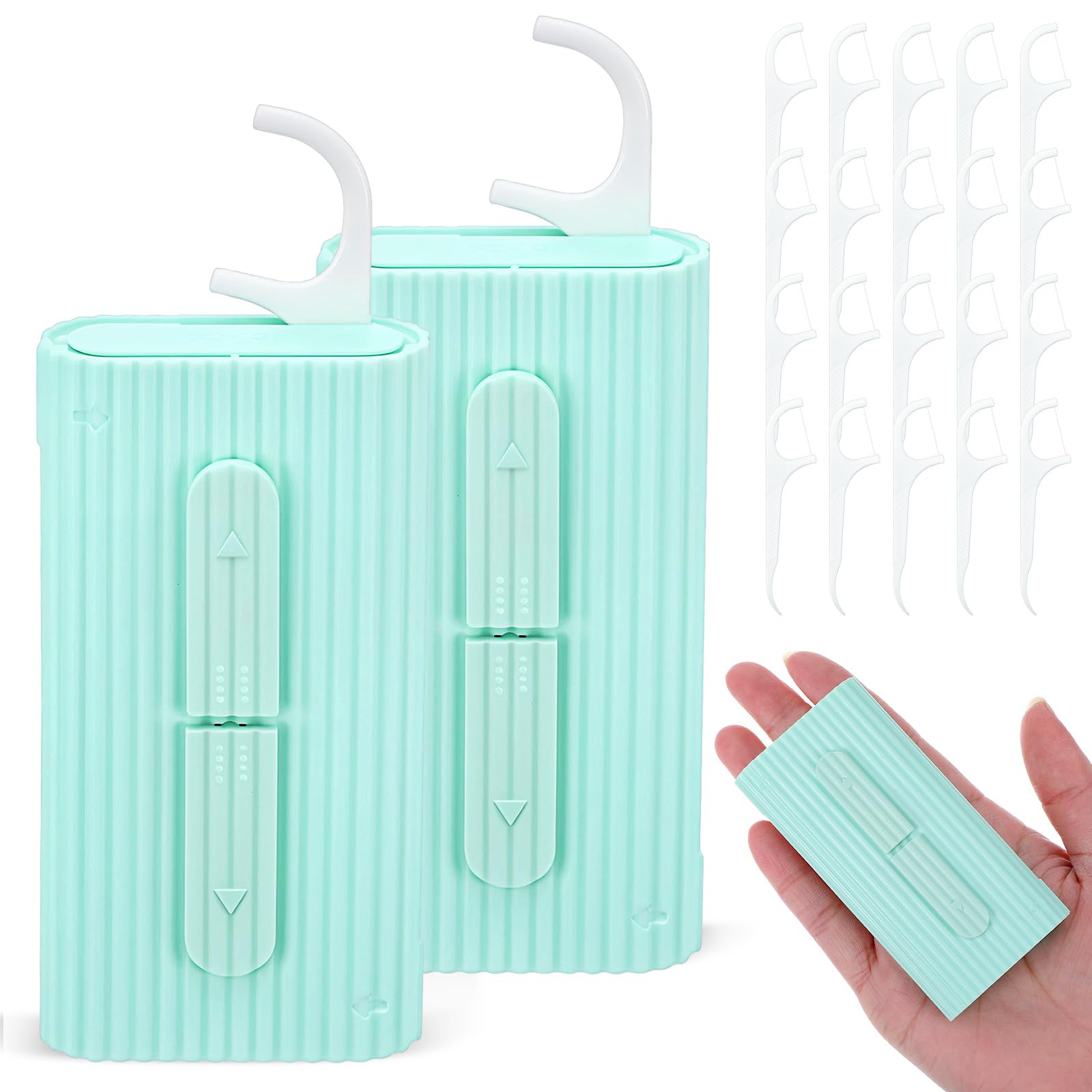 Floss Holder 2 Pcs Refillable Travel Portable Dental Floss Pick Dispenser Storage Organizer Box with 20 Teeth Cleaning