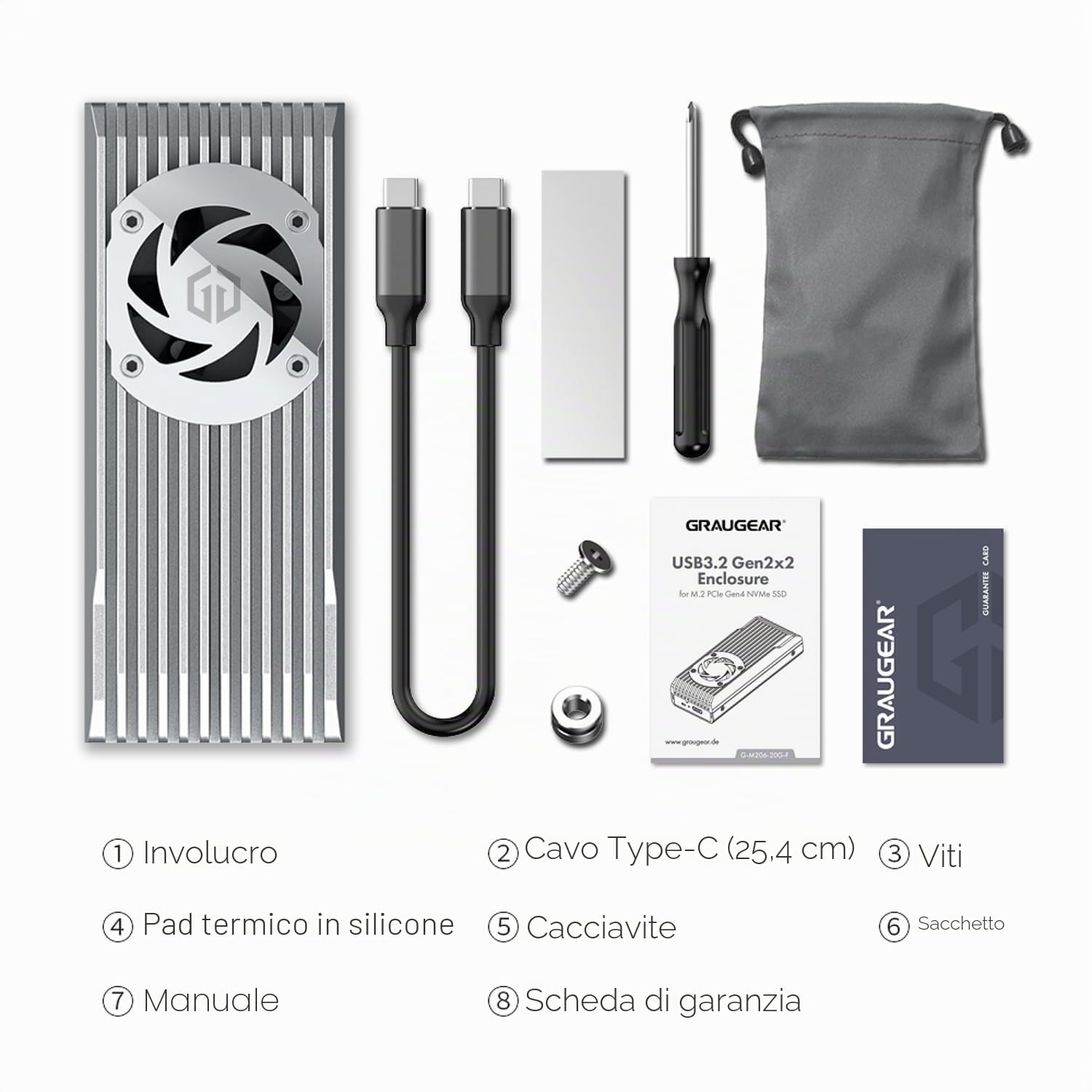 Graugear G-M206-20G-F M.2 NVMe SSD Gehäuse - USB-C 3.2 Gen2x2, 20 Gbit/s