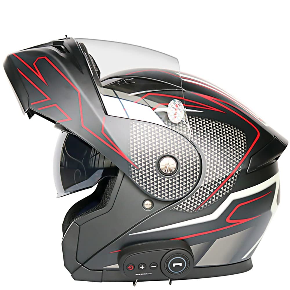 Letetexi Flip Up Front Modular Motorbike Helmets Adult ECE Approved Full Face Motorcycle Helmet MP3 Radio Integrated Anti-collision Helmets 57~64cm