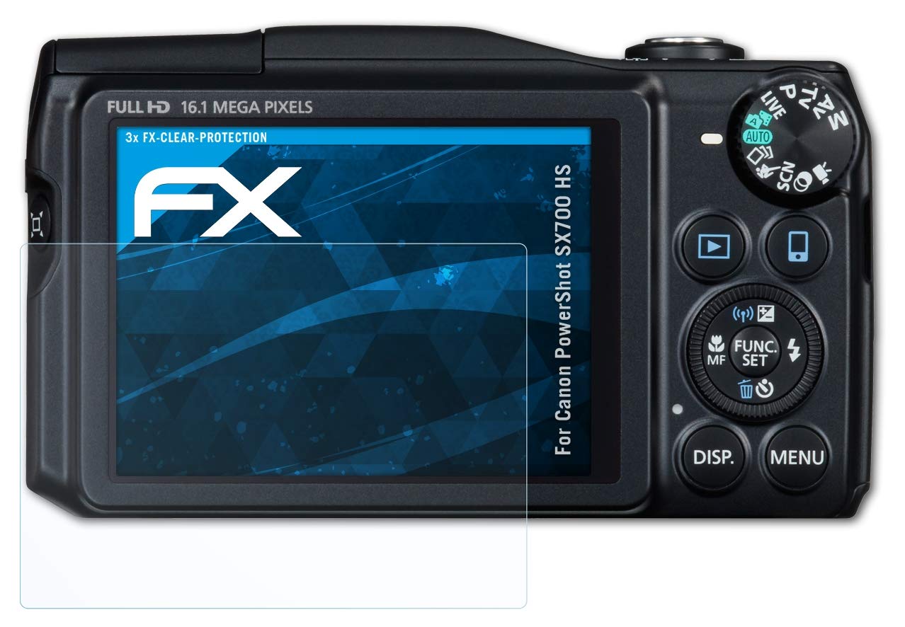 atFoliX Screen Protection Film compatible with Canon PowerShot SX700 HS Screen Protector, ultra-clear FX Protective Film (3X)