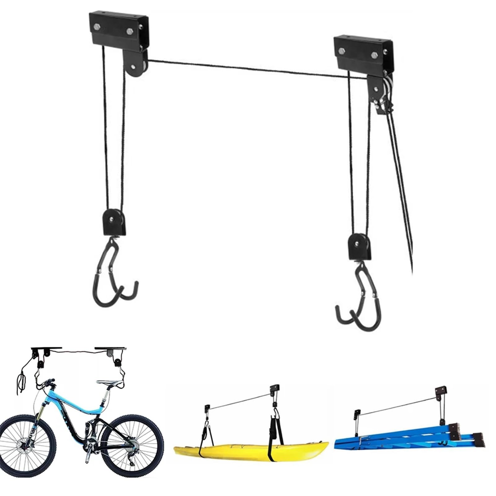 Kajak-deckenlift Fahrradaufhänger mit 60 kg Lager, Flaschenzug, Garagenaufbewahrung, Fahrradlift, Flaschenzugsystem for Fahrrad, Kajak, robuster Decken-Fahrradaufhänger Garagen-lagerlift(Type 2)