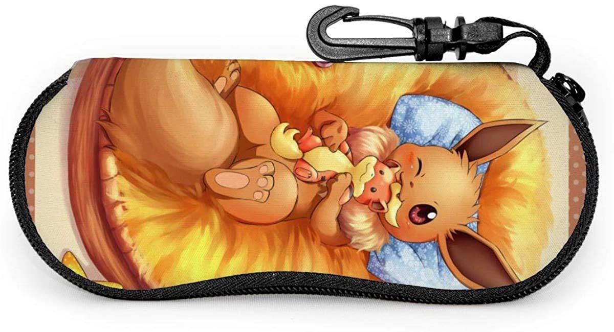 Eevee Cute Fox Growlithe Eyeglasses Case Sunglasses Soft Case Ultra Light Neoprene Zipper Eyeglass Case with Belt Clip Multifunction Glasses Case