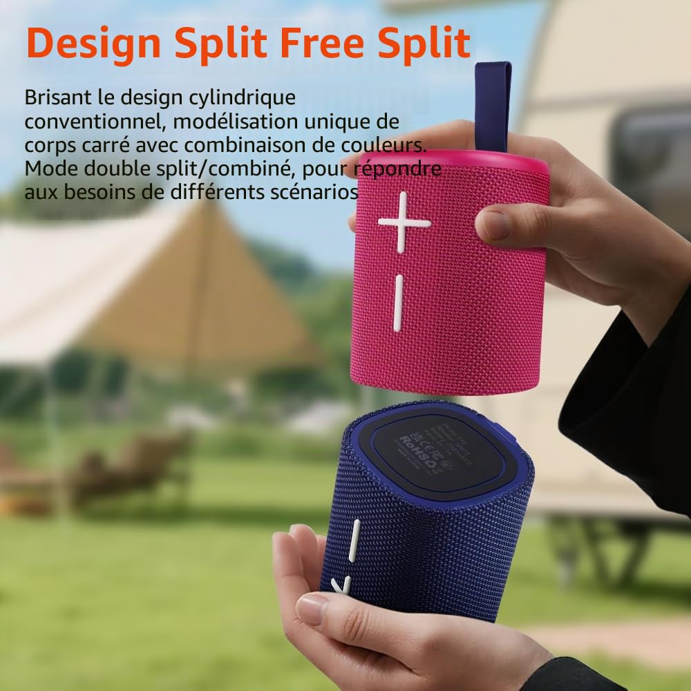 Haut-parleur Bluetooth magnétique divisible 2 en 1, étanche à design color block, double haut-parleur portable sans fil divisible 20W son stéréo puissant, Bluetooth V5.3, 24H d'autonomie, véritable
