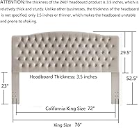 Vista 89 de 24KF Cabecera tapizada con terciopelo con diseño de botones capitoné, tamaño King/California King, cómoda, a la moda, acolchada, color gris