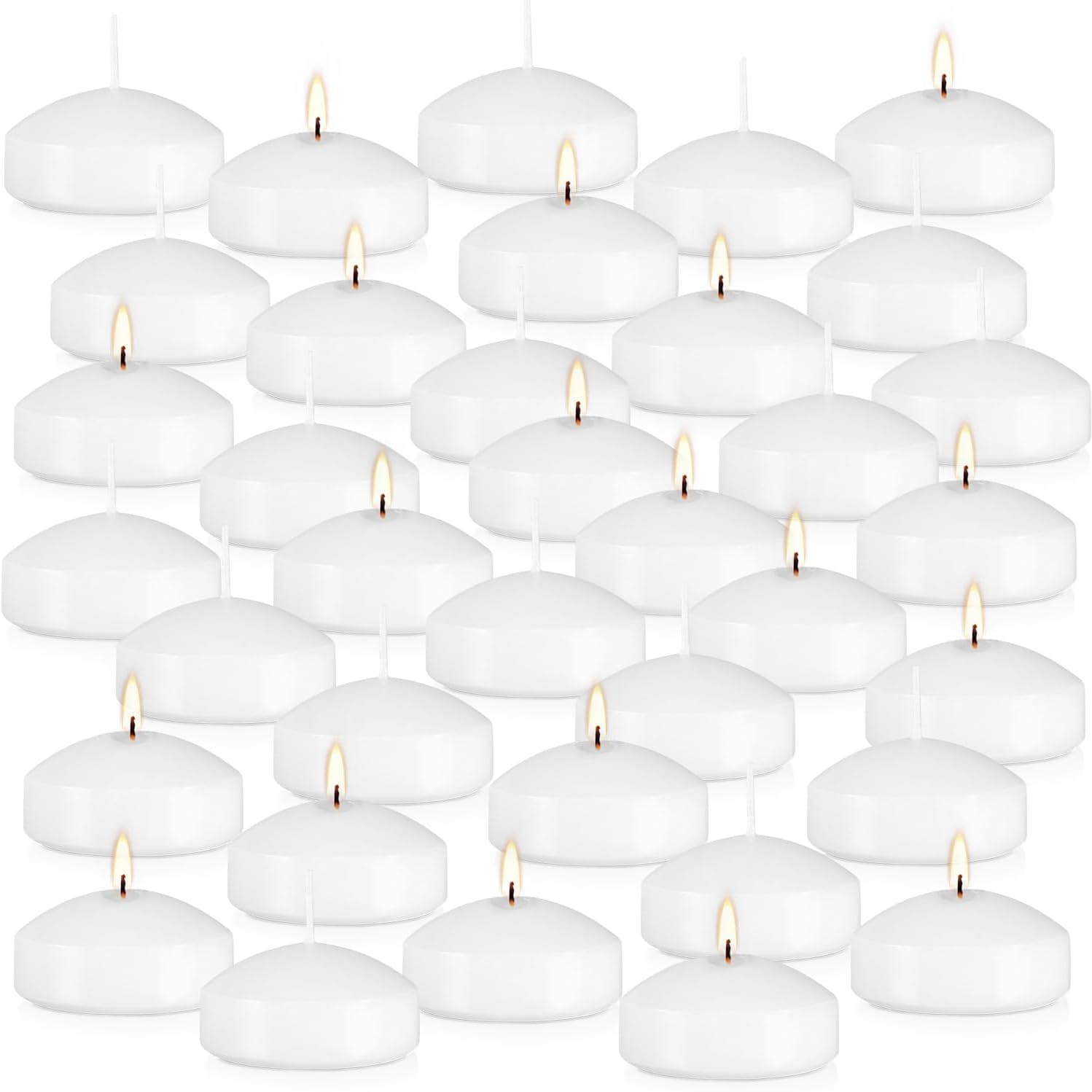 Photo 1 of 36 Packs 3-Inch unscented White Floating Candles - Ideal for Weddings, Pool Party, Holiday Centerpieces and Events - Odorless, Drip-Free, Long Lasting Burn Time