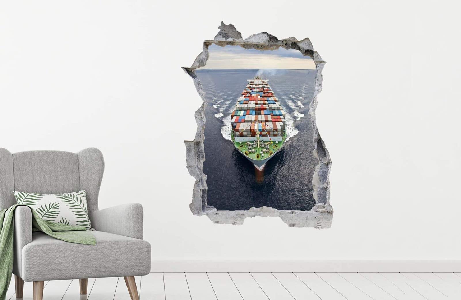Styl 3D rozbita winylowa naklejka ścienna dzieci dzieci sypialnia pojemnik statek morze dekoracja ścienna 80 x 120 cm