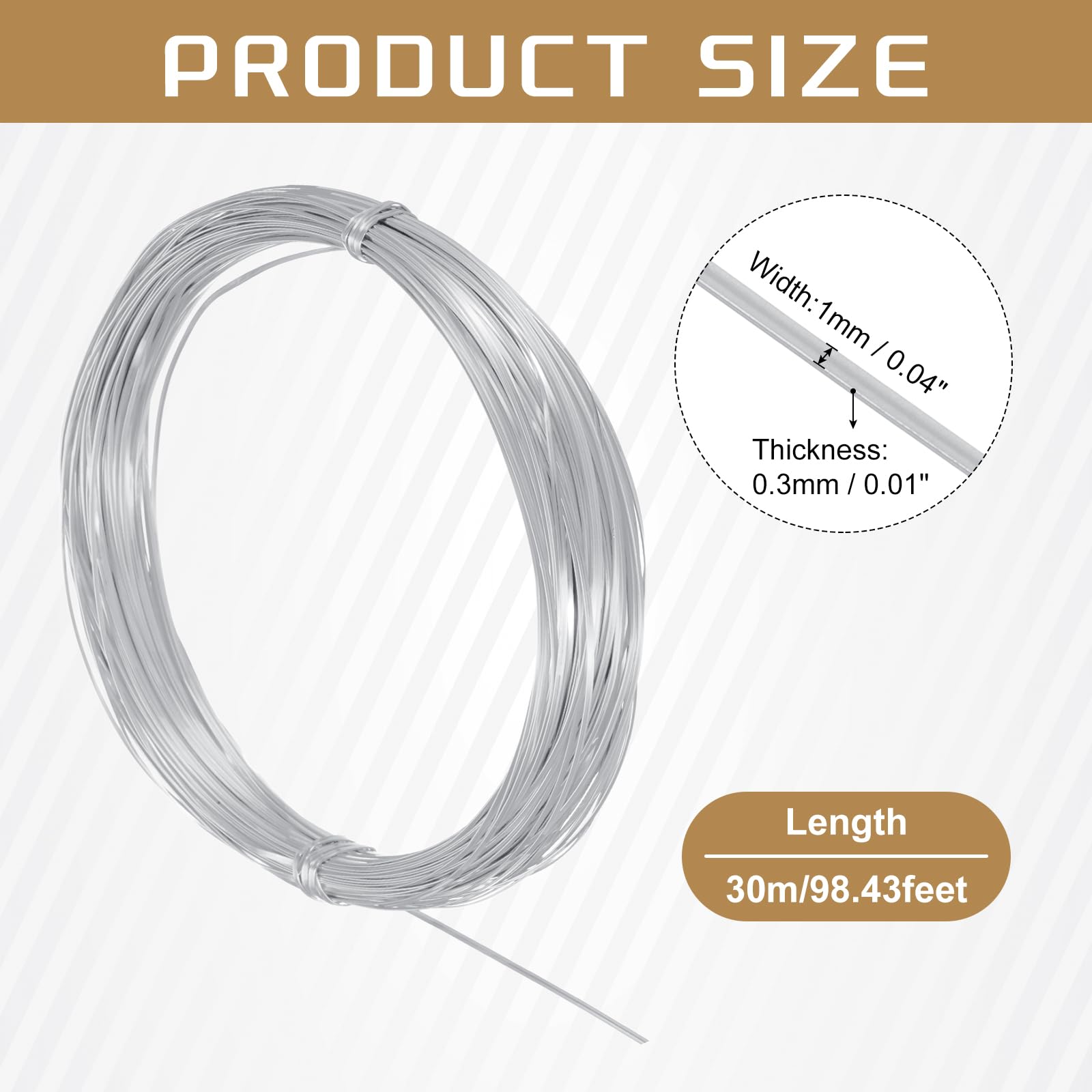 uxcell 1mm Aluminum Craft Flat Wire,98Ft 0.3mm Thickness Bendable Metal Floral Jewelry Beading Armature Wire for Sculpting Armature DIY Jewelry Making Silver Tone - Image 2