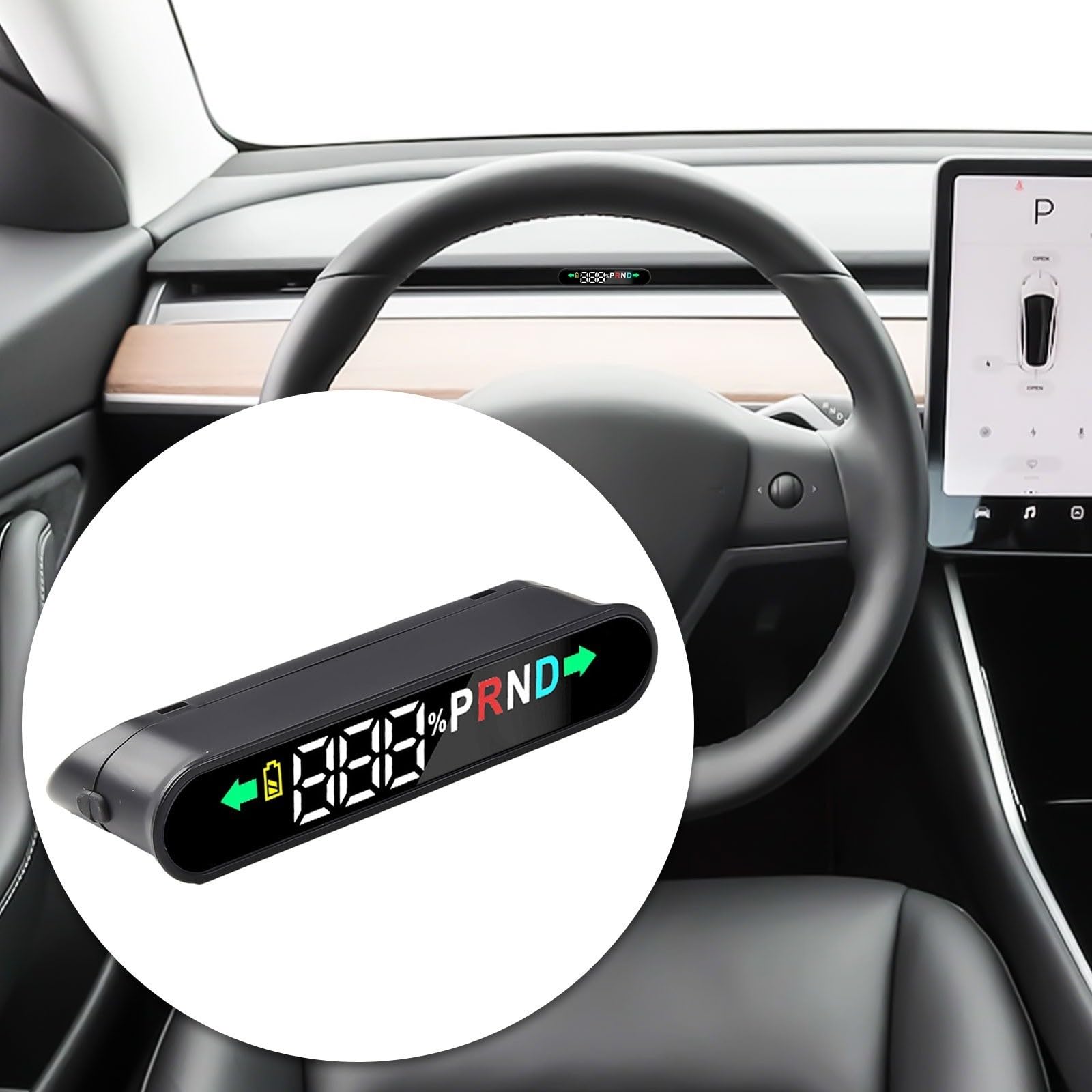 Écran HUD Head Up de voiture, compatible avec Tesla Model 3/Y, design embarqué, écran avec puissance de batterie restante, vitesse du véhicule, position de vitesse, clignotant, 12 V