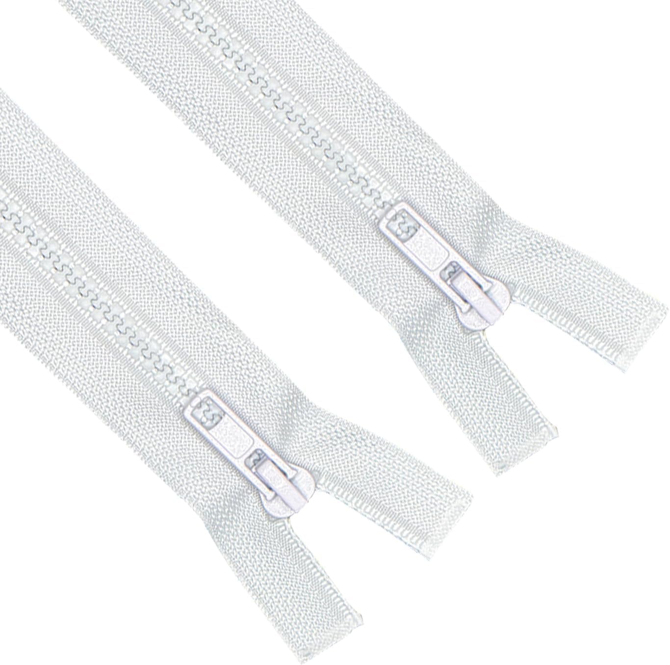 ANPURZII 2PCS #5 27 Inch White Separating Jacket Zippers for Sewing Coats, Molded Plastic Bulk Zippers(White 27" 2PCS)