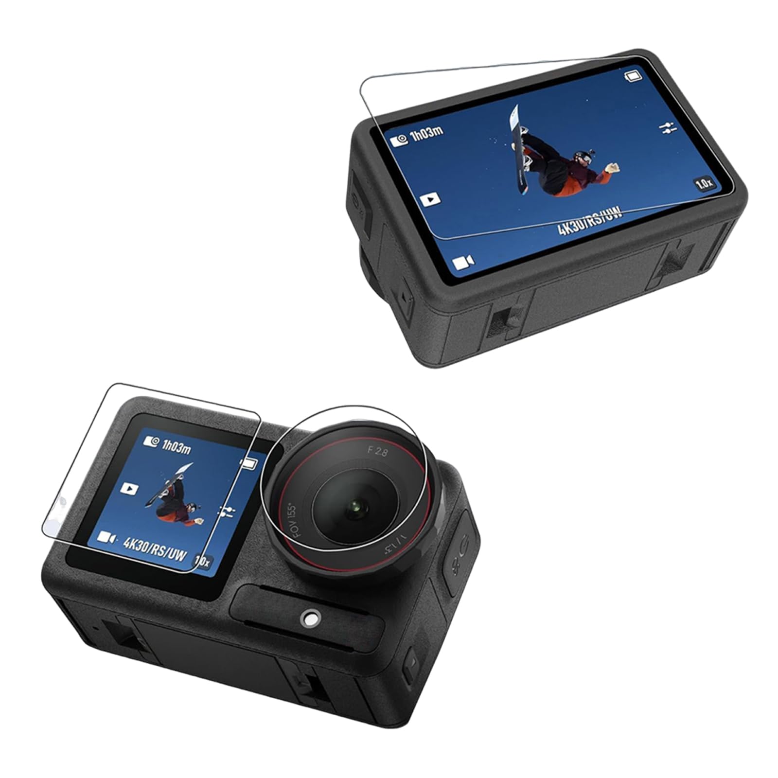 HTU Zestaw akcesoriów 55 w 1, kompatybilny z Osmo Action 5 Pro 4 3, zestaw akcesoriów, torba do noszenia, kijek do selfie, statyw, wodoszczelne etui, 1 zestaw