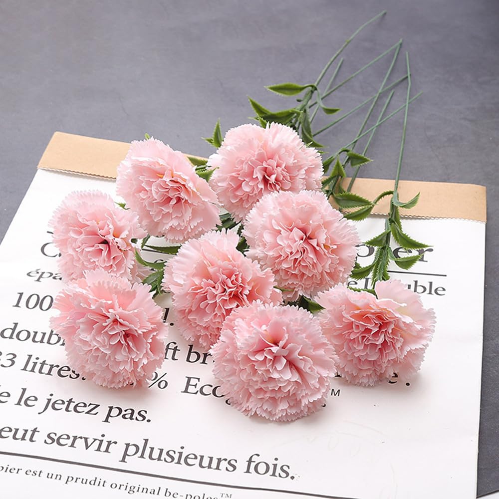 Xiyuan Light Pink 15 Inch Bouquets 15 Stem Carnations,Carnations Artificial Flowers,No Fade Artificial Flower, Silk Petals Fake Flowers Forever Plants For Home Party And Wedding Decor (Light Pink)