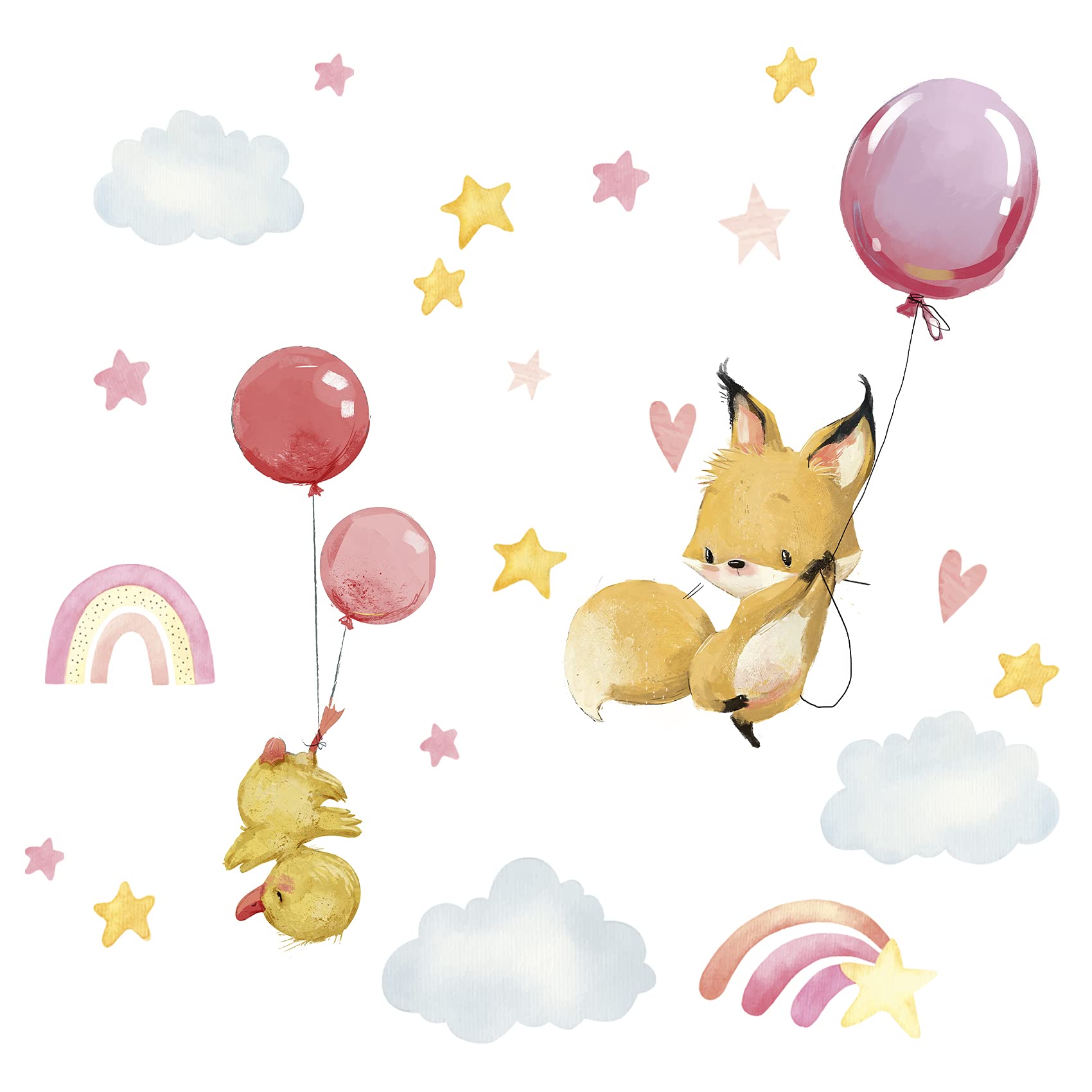 Personalised Wall Stickers Watercolor Animals with Name Wall Stickers for Children's Room Baby Room Playroom Girl Y037 (No Name - Image 2