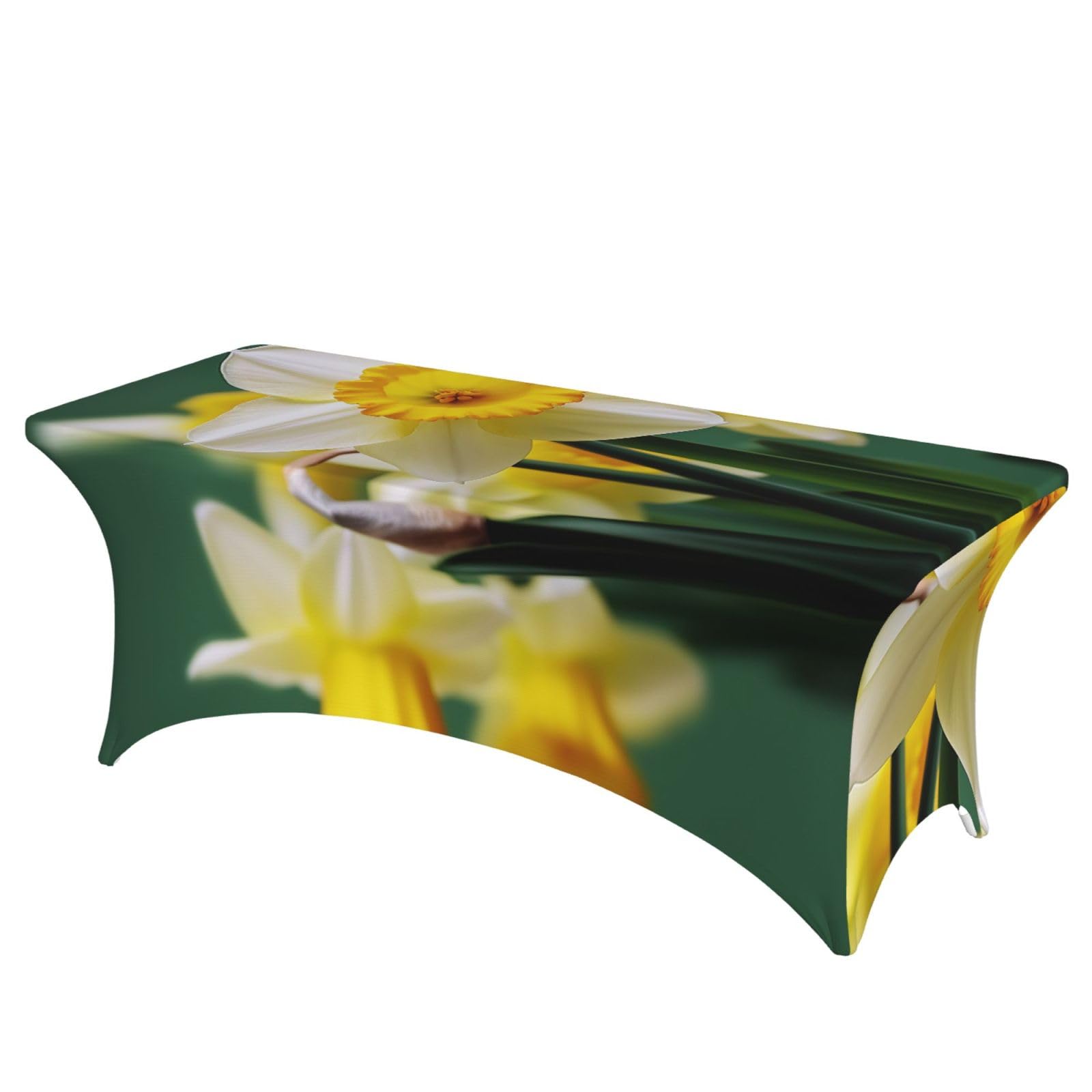 Fodpand Black 6Ft Spandex Table Cloth For Rectangle Tables - Daffodil Flower Tablecloth Protector, Washable And Wrinkle Resistant Stretch Patio Table Cover For Event, Wedding, Banquet & Parties