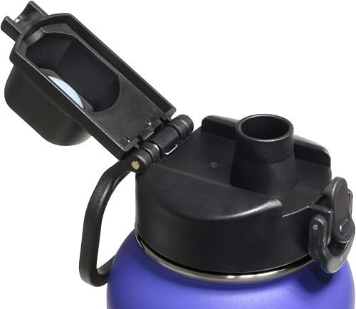 Miniatura 2 de Botella de agua aislada de acero inoxidable de 32 onzas, tapa de pico abierta de un solo toque y tapa de popote cubierta, correa de paracaídas de