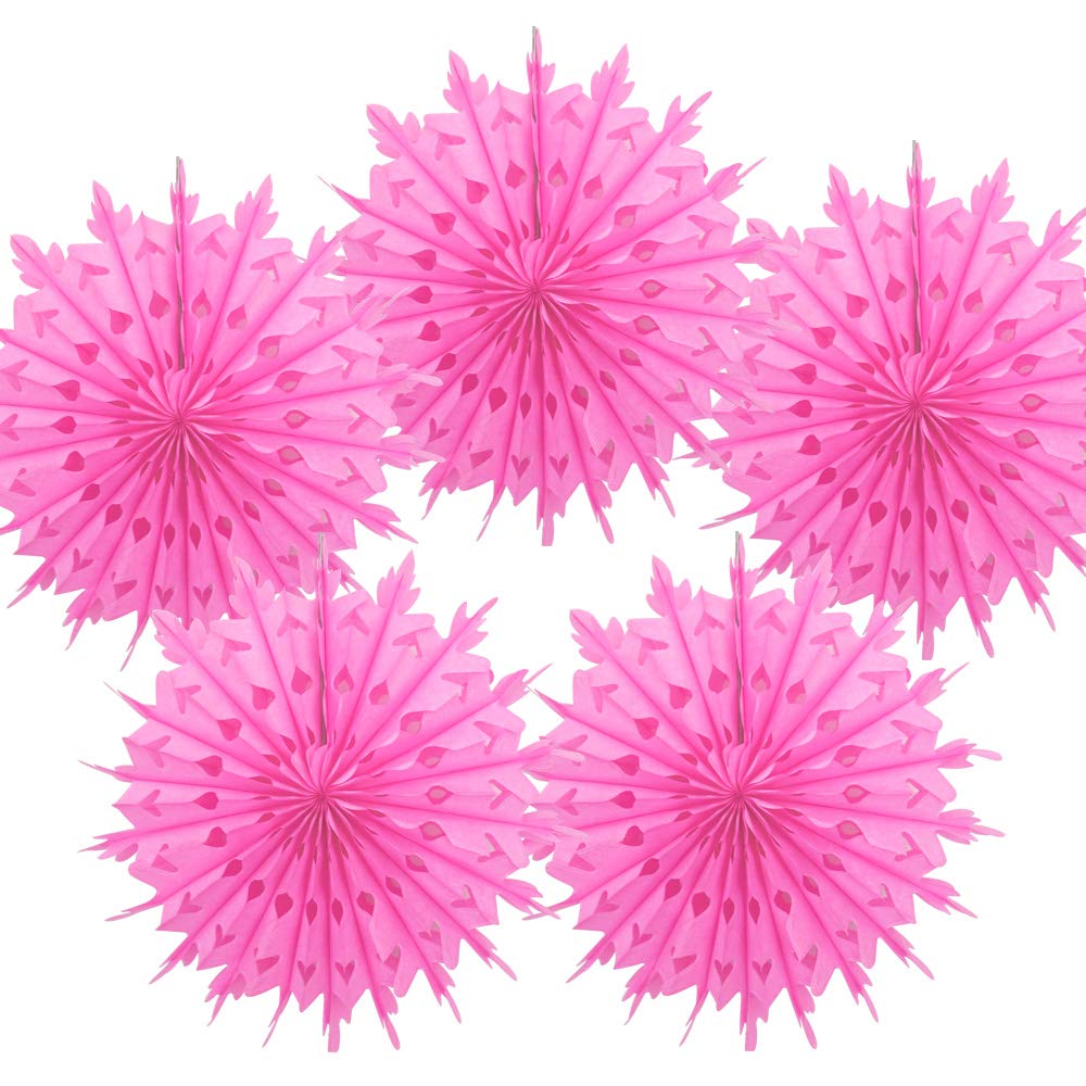 Time to Sparkle 12"(30cm)-5pcs Hanging Fans Tissue Paper Fan Paper Flowers Baby Shower Birthday Wedding Snowflake Christmas | Fan-pink |