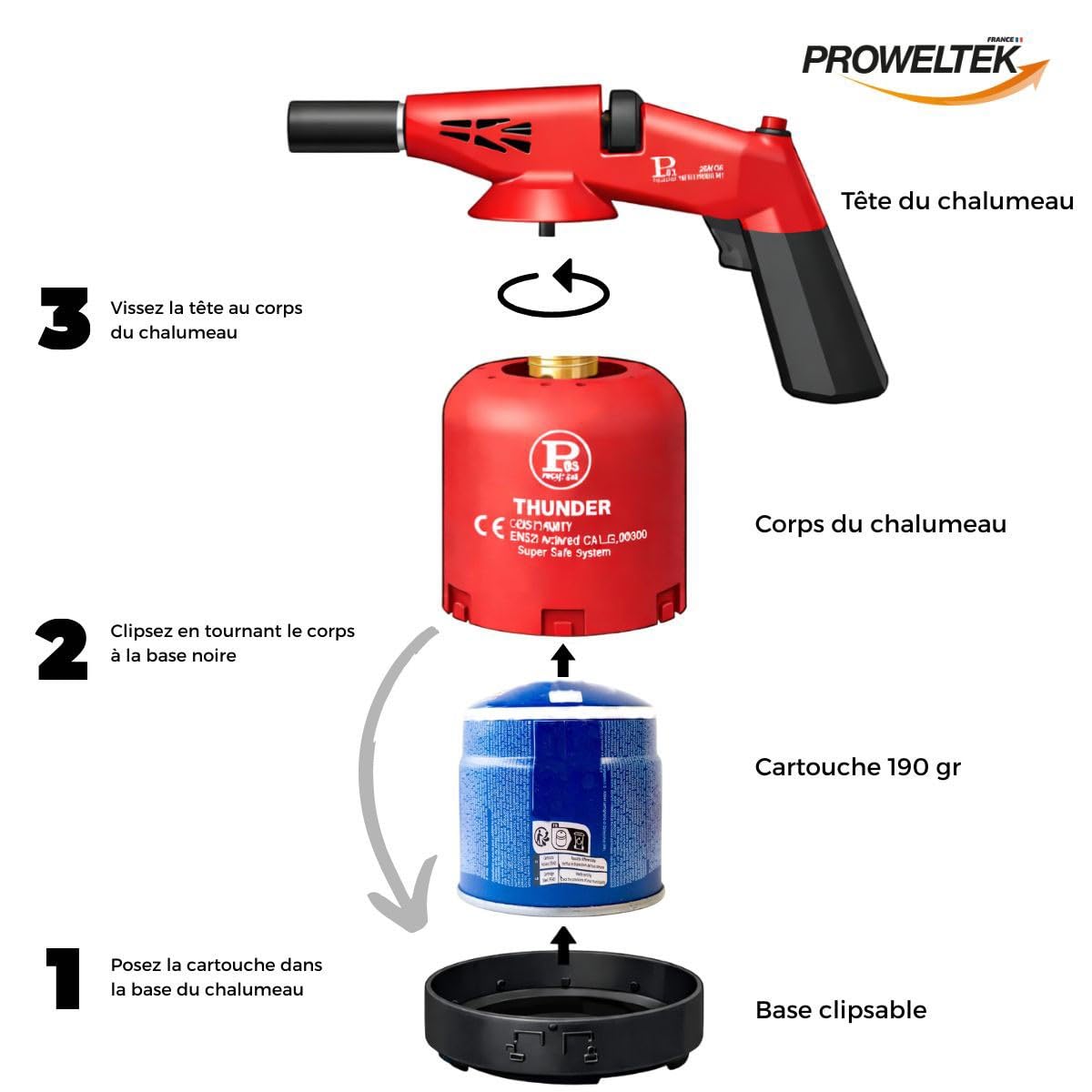 PROWELTEK - Lampa gazowa 1760 W + 4 wkłady gazowe Zastosowanie 360° - Palnik gazowy z akumulatorem elektronicznym