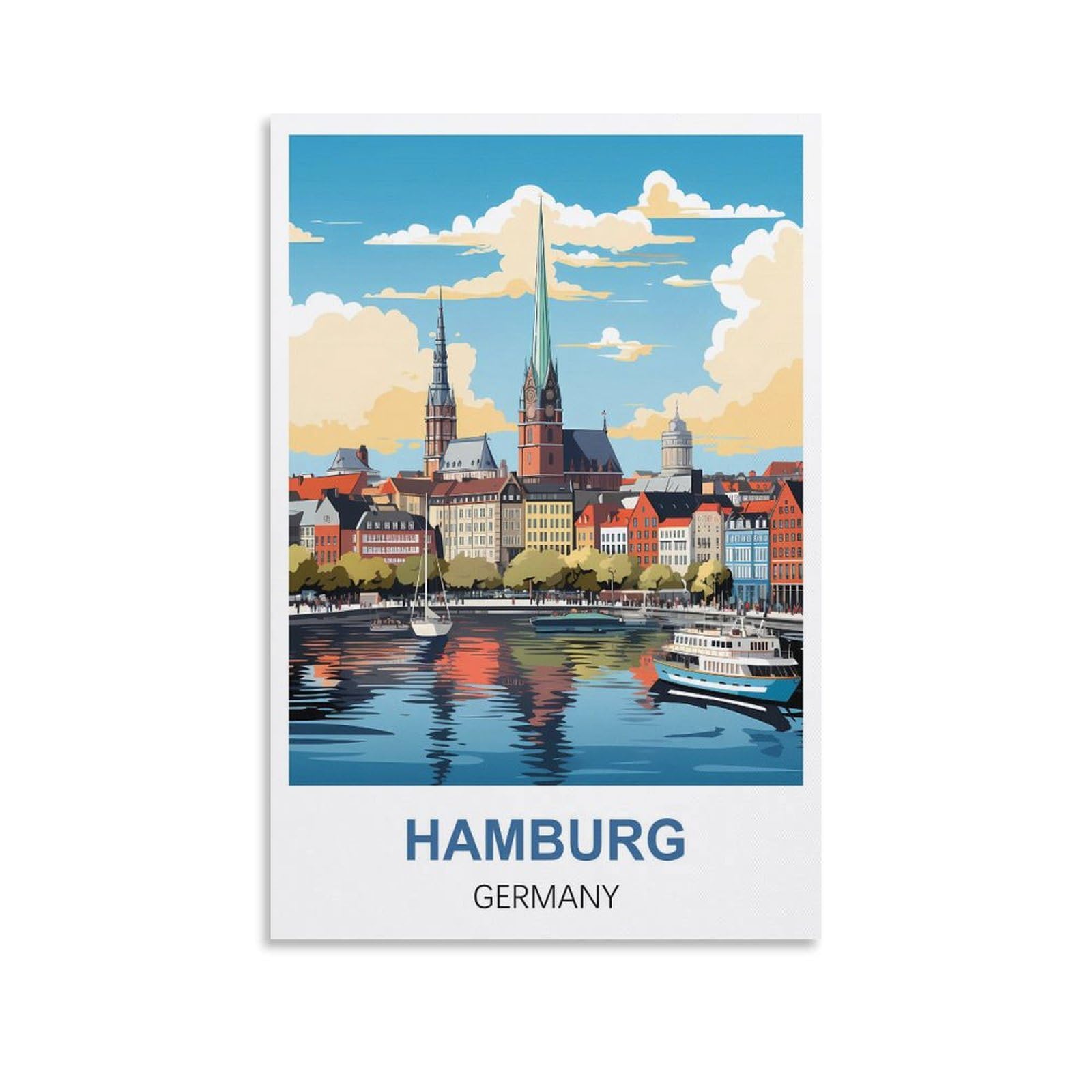 Cyyhgee Unframe-Style Hamburg Germany Vintage Travel Poster 12X18inch(30X45cm) Canvas Poster Wall Art Living Room Home Decor