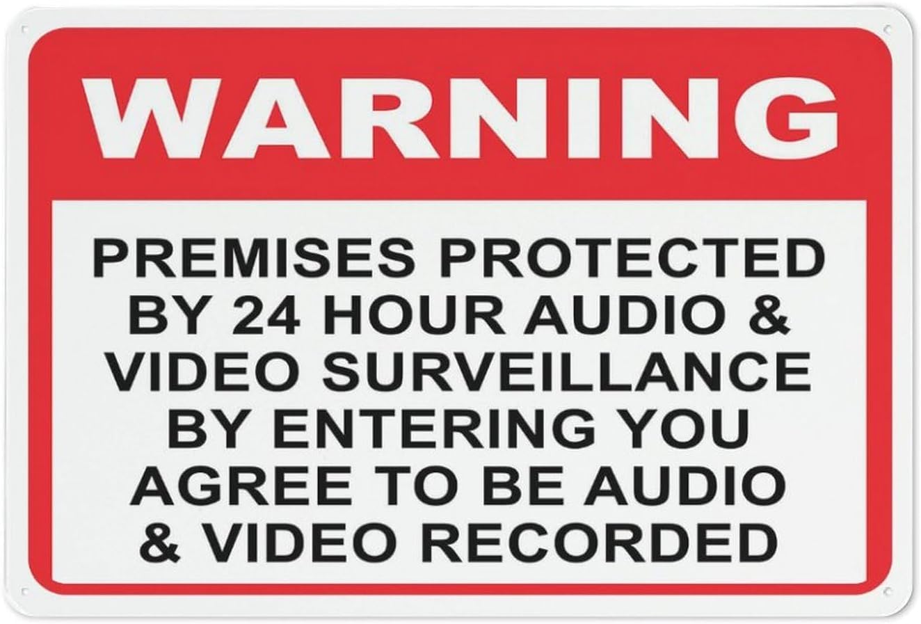 Bdeyfg Colour6 Warning Premises Protected By 24 Hour Audio & Video Surveillance Metal Tin Sign Aluminum Warning Signs For Indoor & Outdoor Yard Lawn Sign Home Decor 8X12 Inch