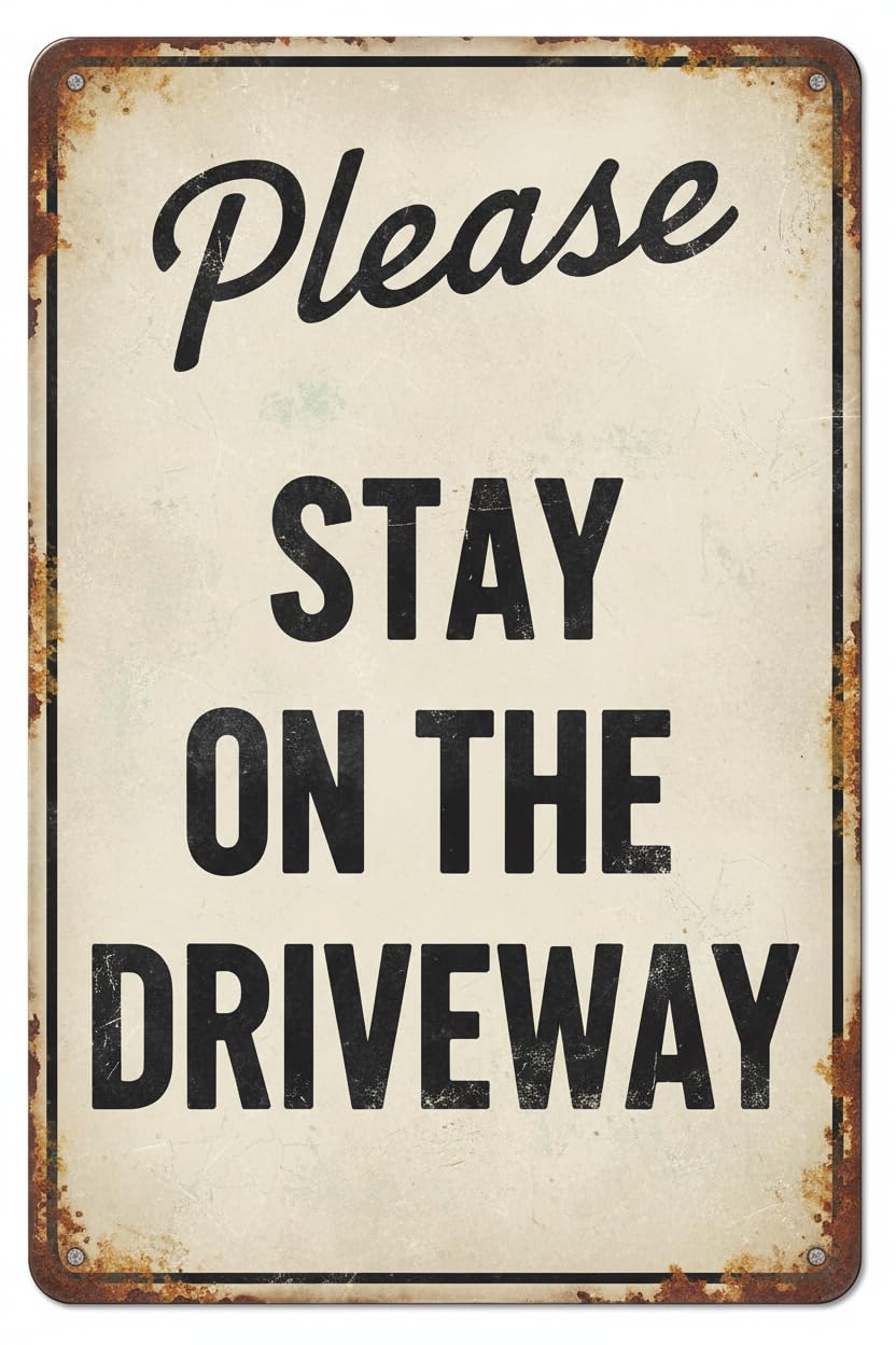 Wall Decor Please Stay On The Driveway Sign. 8x12Inch Metal. Vintage Signs Aluminum Plates Printed
