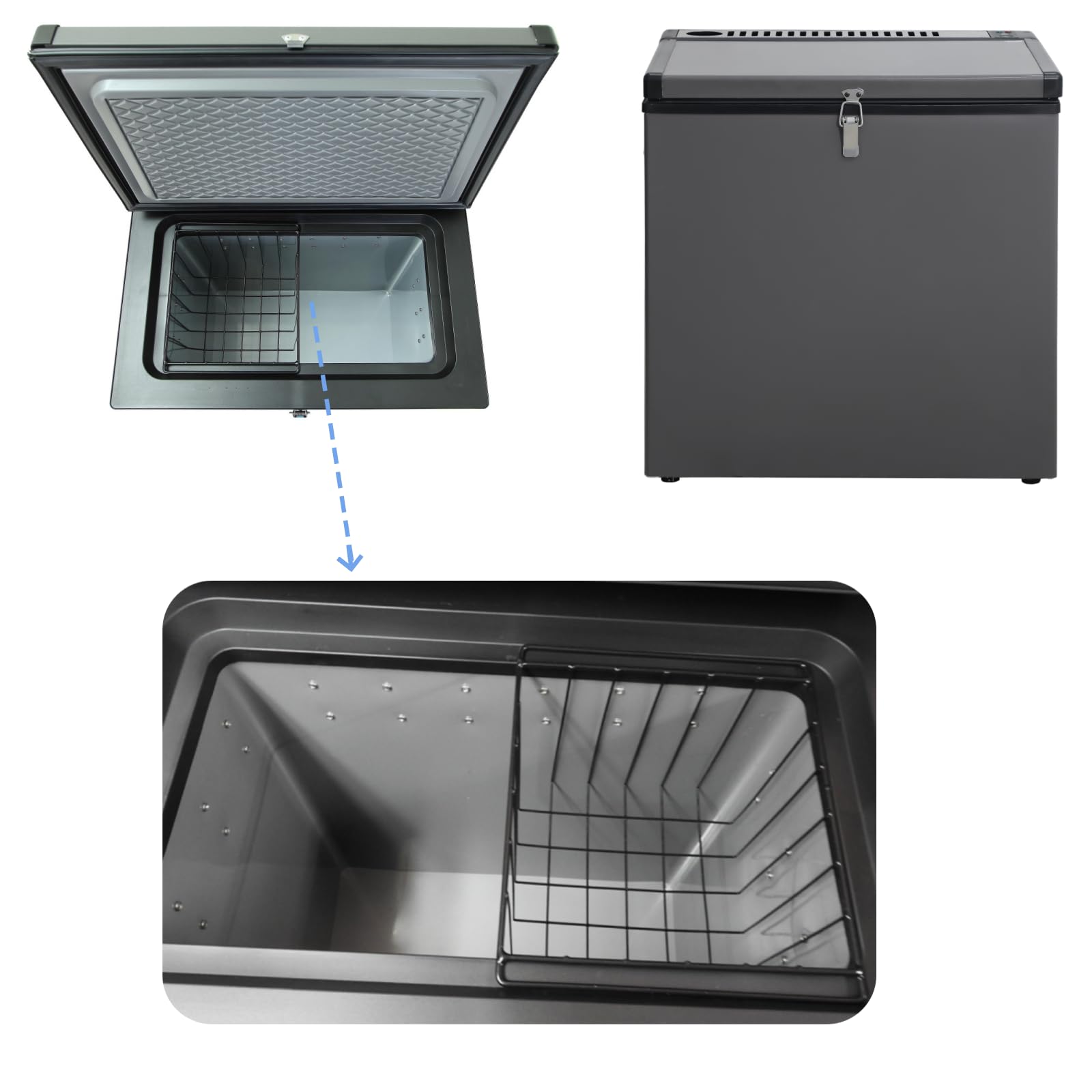 Smad Congelador de Gas Horizontal 70L para Camping y Garaje, 12V/240V/ Propano, Silencioso,21db,Negro