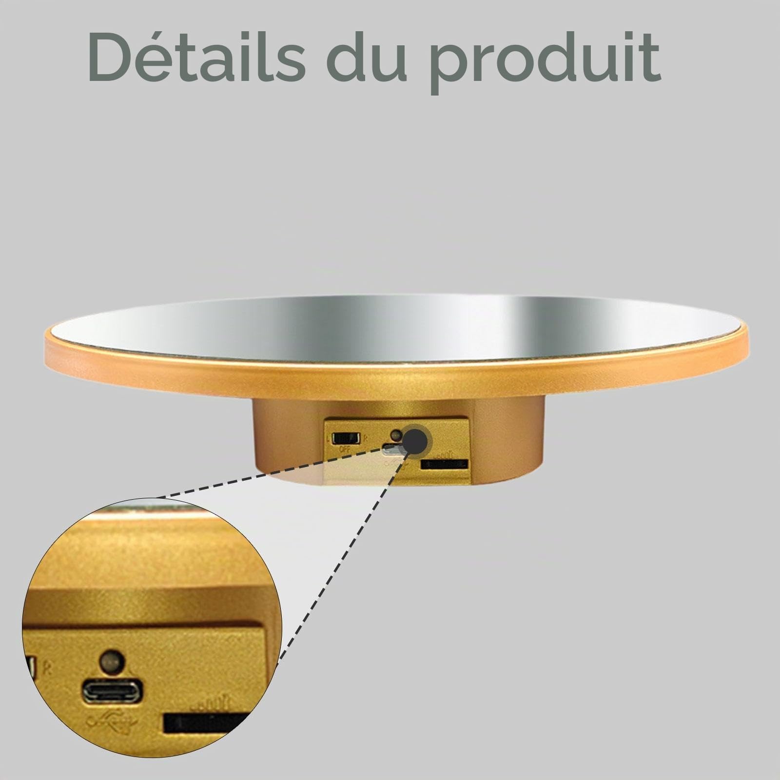 Plateau Tournant électrique Motorisé, Table Rotative, Plateau D'affichage Automatique, 25 Cm Or