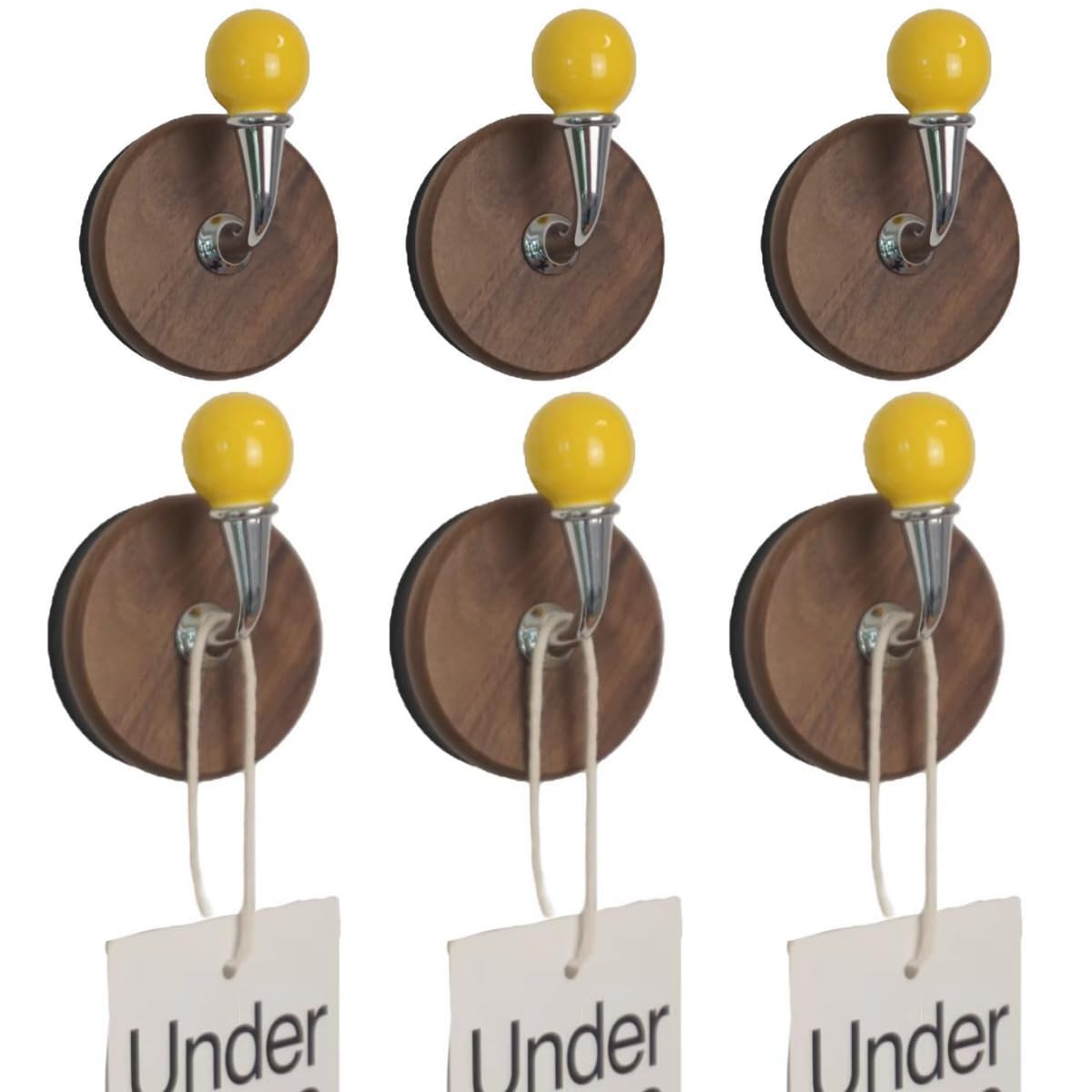 6 Pcs Colorful Magnetic Hooks Heavy Duty Magnet Hook Strong Neodymium Magnetic Coat Hooks Magnetic Hanger for Refrigerator, Metal Door, Locker for Hanging Towel, Coat, Bag, Umbrella (Yellow)