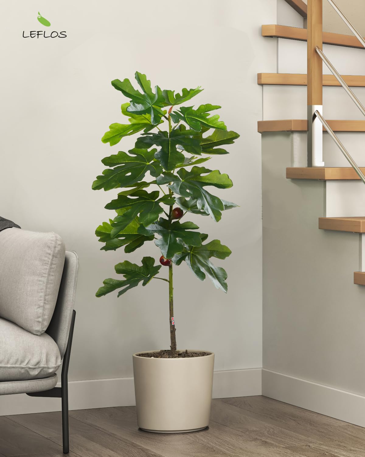 Warmplants Albero di fico artificiale con foglie di violino artificiali, altezza 1,2 m, pianta di seta con cesto, albero di Ficus Lyrata artificiale, per interni ed esterni, decorazione per casa