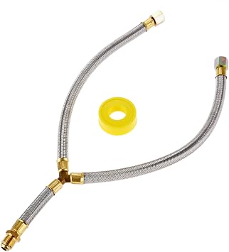 Aupoko Propane Y Splitter Connection Braided Pipe, 3/8" Flare Gas Propane Splitter 2 Way Braided Hose Assembly, Length 5/16", Fits for LPG & NG Propane Fire Pit Hose & Fireplace Gas pipe