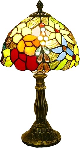 Hermosa lámpara de mesa estilo Tiffany de 15 pulgadas de alto, flores multicolores, floral, vintage, lámpara de mesita de noche, lámpara de