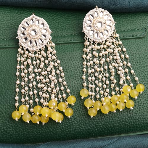 Image of Zeneme Earring Gold Plated Beaded Handcrafted Bahubali Inspired Devsena Jhumka Fringed Dangle Jewellery For Girl And Women