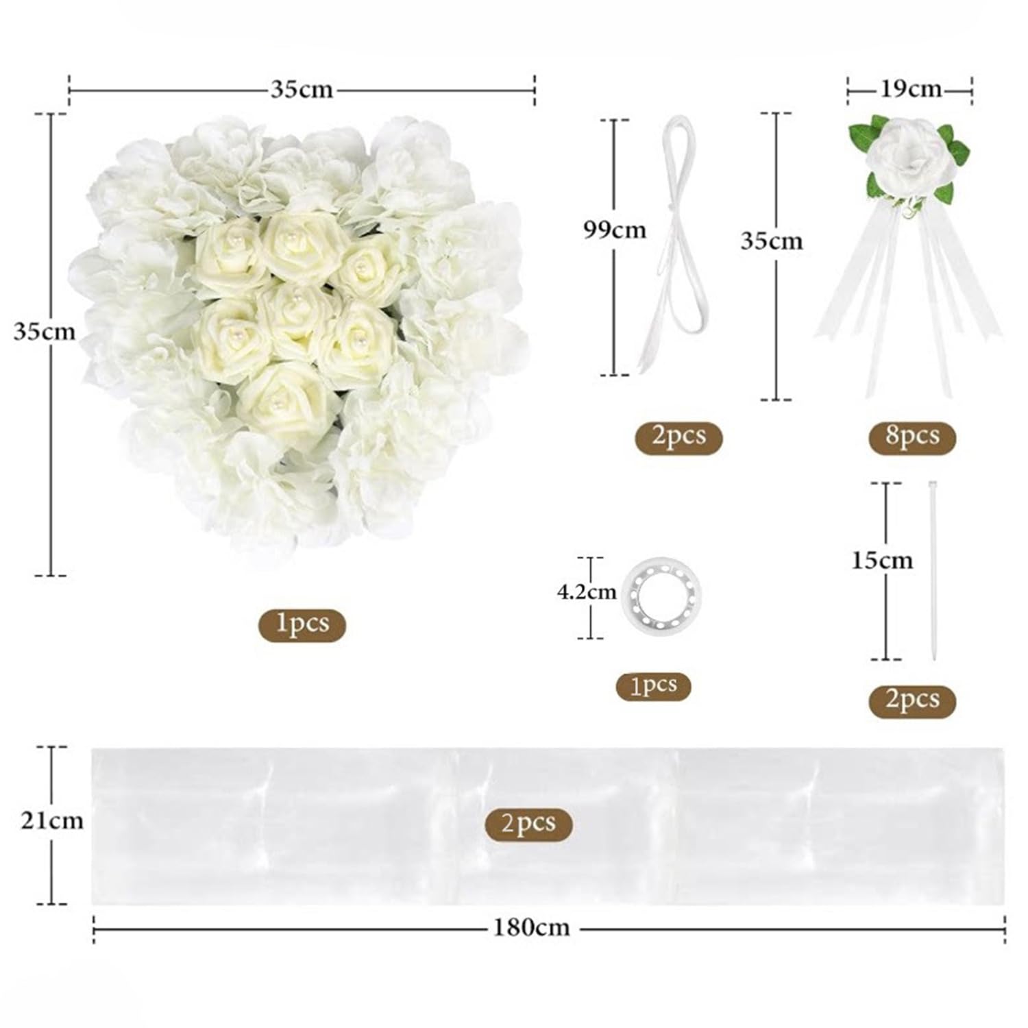 Autoschmuck Hochzeit Auto Schmuck Braut mit Band und Kabelbindern Wedding Girlande Auto Hochzeitsschmuck Rückspiegel Deko Blumen Hochzeitsauto Dekoration für Hochzeitsfeier Weiß 2 Stück