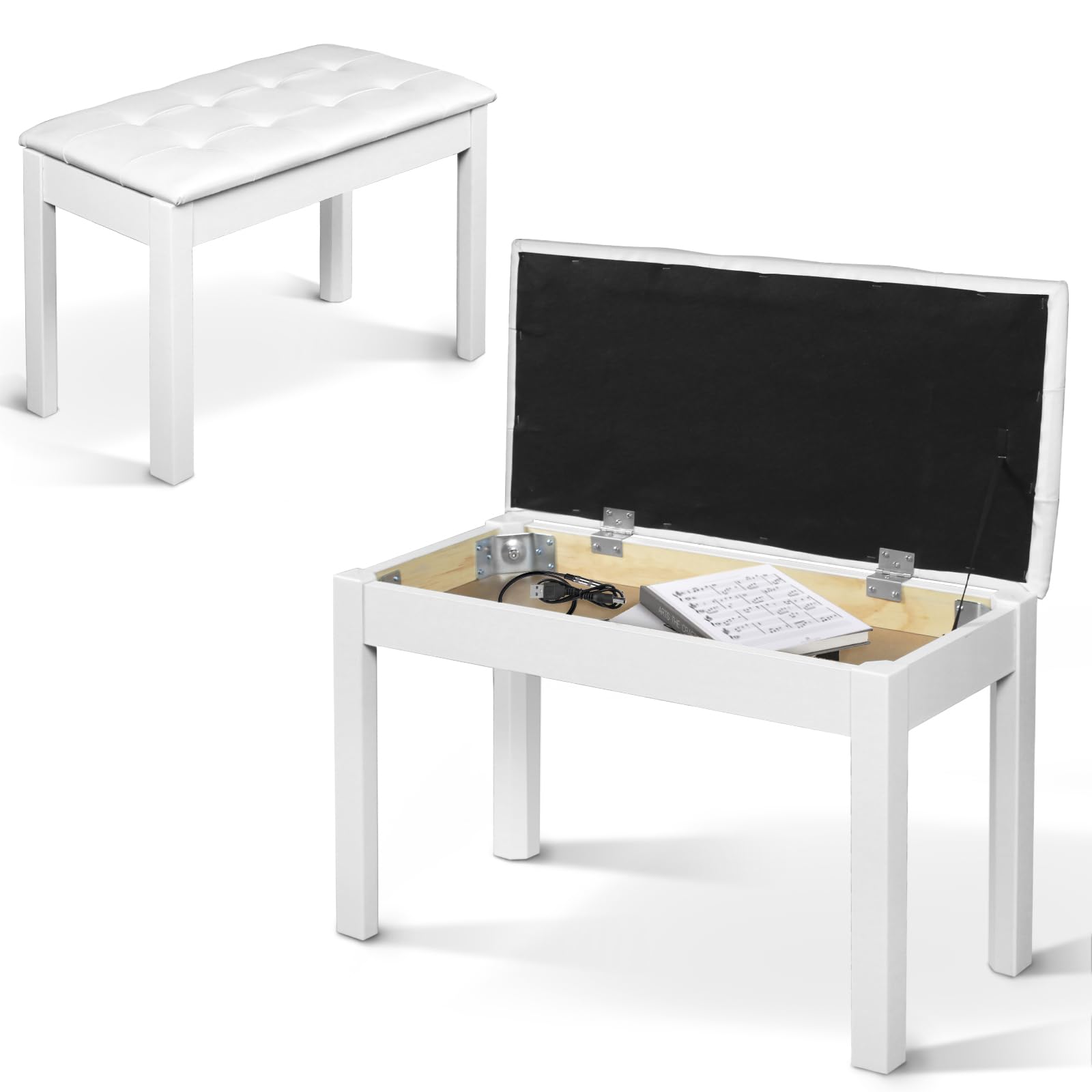 SUNDOY Banc de Piano en Bois Massif de 72 cm, Tabouret de Piano avec Coussin d'assise Doux, Design Moderne, Minimaliste, résistant à la Corrosion et Stable, pour Piano électrique et Clavier, Blanc