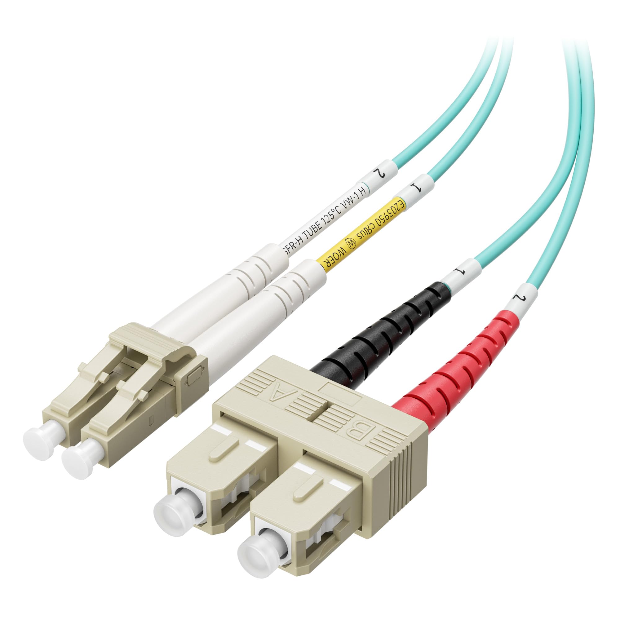 Cable Matters 10Gb OFNP Plenum Rated Multimode Duplex 50/125 OM3 Fiber Cable, LC to SC Fiber Optic Cable - 6.6ft / 2m