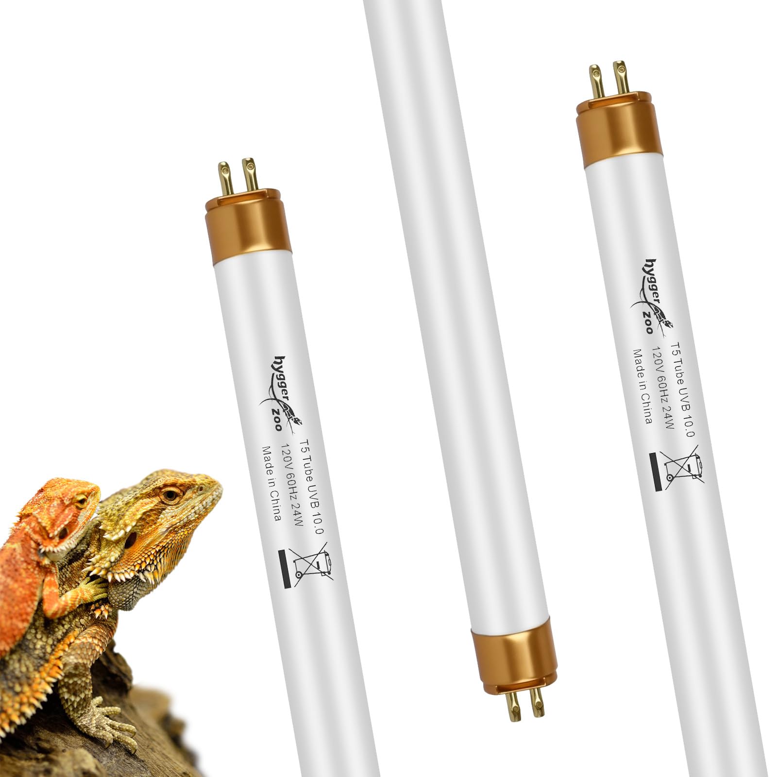 T5 UVB Reptile Light HO UVB Lighting Bulb 3 Pack, 10.0 24W UVB Light for Reptiles UVA UVB Desert Lamp Reptile Light Bar for Bearded Dragon Turtle Tank