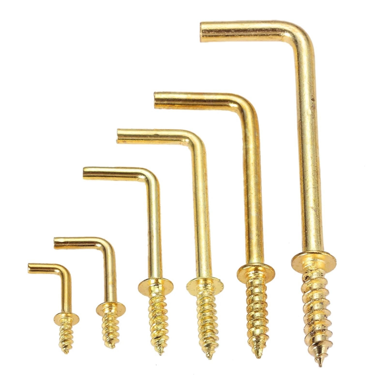 YKMYXZ Screw Hooks， L Shape Right Angle Dresser Cup Hooks Gold Multiple Sizes Pack of 80(47x17x3.5mm10pcs)
