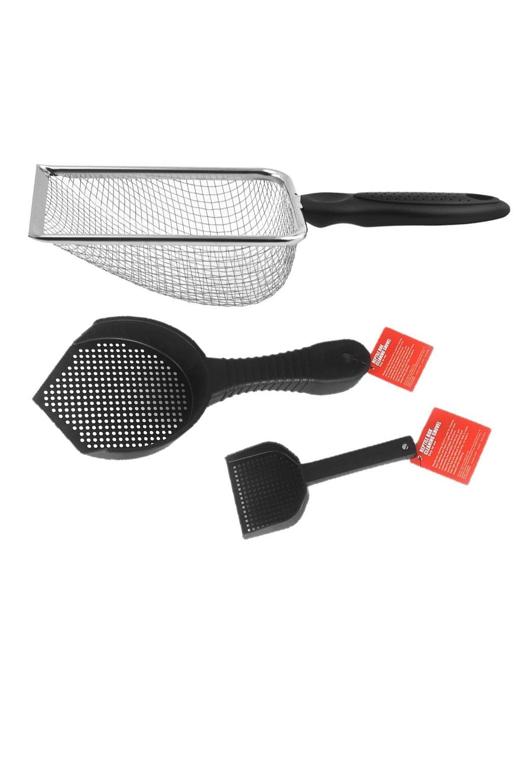 HEJINYUN Cat Litter Scoop 3 Pack Stainless Steel Mesh Sand Sifter and Plastic Litter Scooper Small Holes Sifter Shovel Litter Cleaning Tool for Cat Dog Rabbit Reptile Hamster Gecko Tortoise