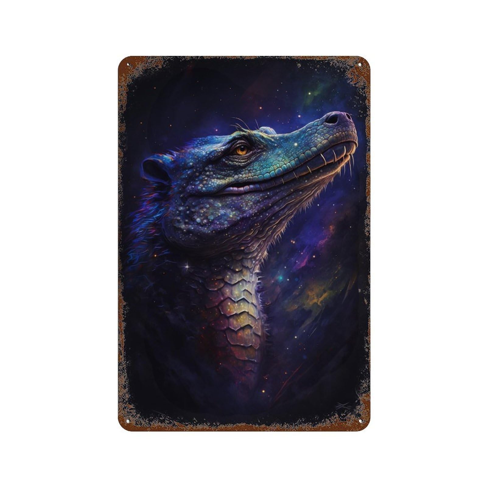 Vintage Rust Metal Sign Galactic Crocodile Art Print-19 11.8"x7.9", Vintage Wall Decor for Office, Studio And Wall Decor