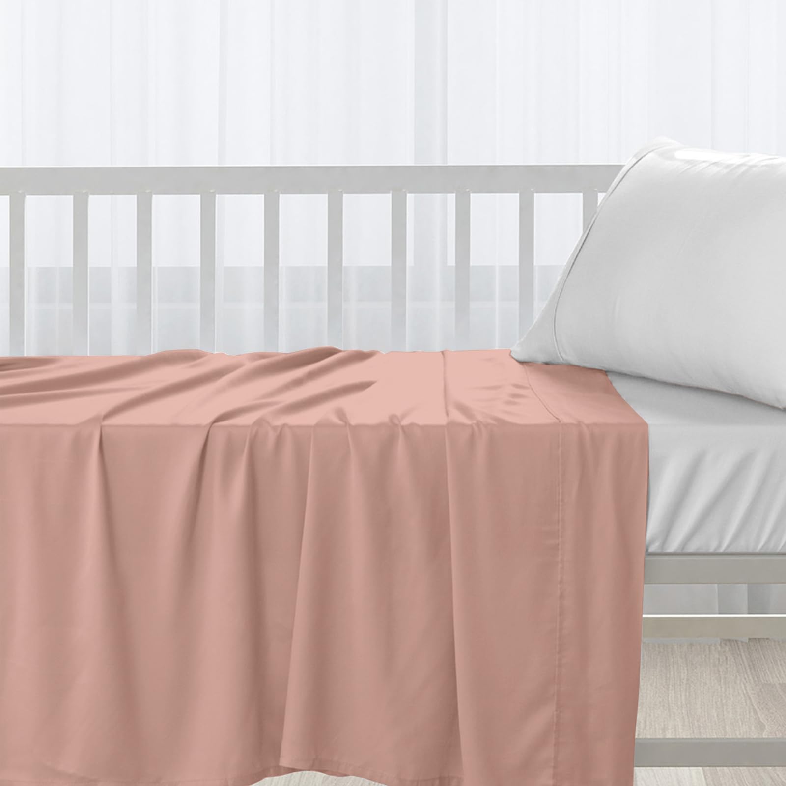 Pizuna Baby Flat Sheet for Crib 70 x 100 cm, Misty Rose, 400 Thread Count 100% Long Staple Cotton Flat Bed Sheet