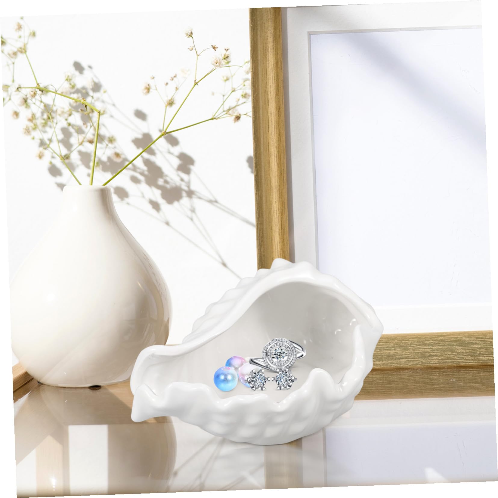 Keramik Schmuckschale Muschelform Weiß Schmucktablett für Ringe Ohrringe Halsketten Dekoratives Aufbewahrungs und Präsentationstablett für Zuhause und Schminktisch