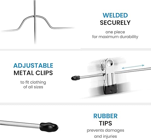 Miniatura 6 de Zober Perchas para faldas de 5 niveles con clips, de metal, antideslizantes, para ahorrar espacio, con clips ajustables y ganchos giratorios,