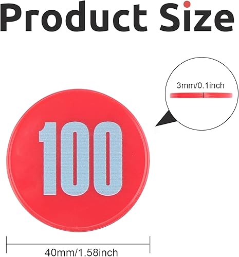 Vista 12 de Juego de 100 fichas de póquer – Monedas circulares de plástico de 1.58 pulgadas para juegos y contar, 0.16 oz cada una, accesorios perfectos