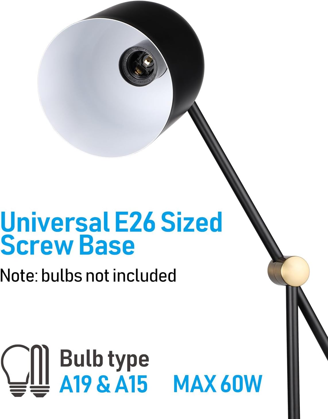 TORCHSTAR Metal Desk Lamp Aesthetic, E26 Base, Max 60W Swing Arm Task Desk Lamp, Adjustable Decor Desktop Lamp with On/Off Switch, for Bedroom, Nightstand, Home Office, Black, Bulb Not Included