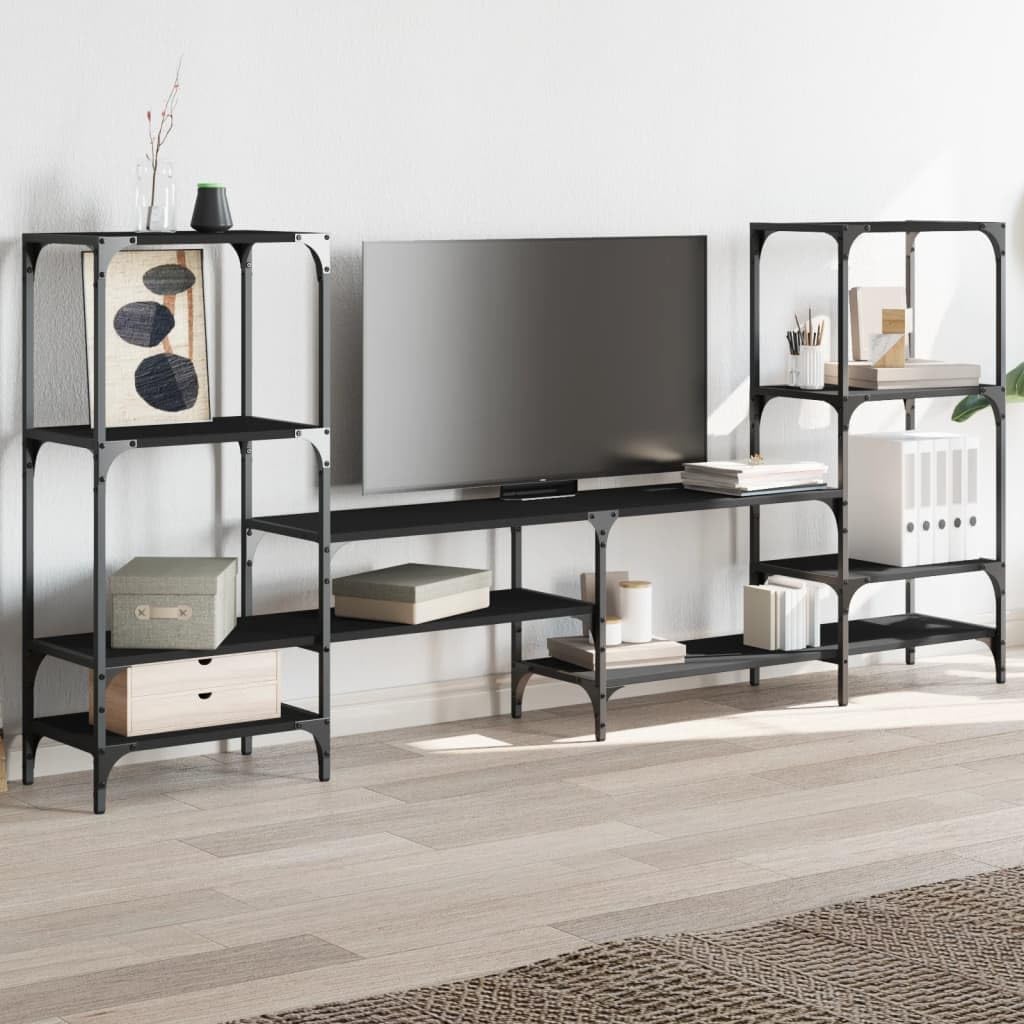 LAPOOH Szafka TV Drewno inżynieryjne Czarny 206,5x28,5x95 cm, Stół TV, Salon Stołowy Telewizor, Stół Telewizor, Meble Do Salonu, Stół Do Salonu TV - 842481
