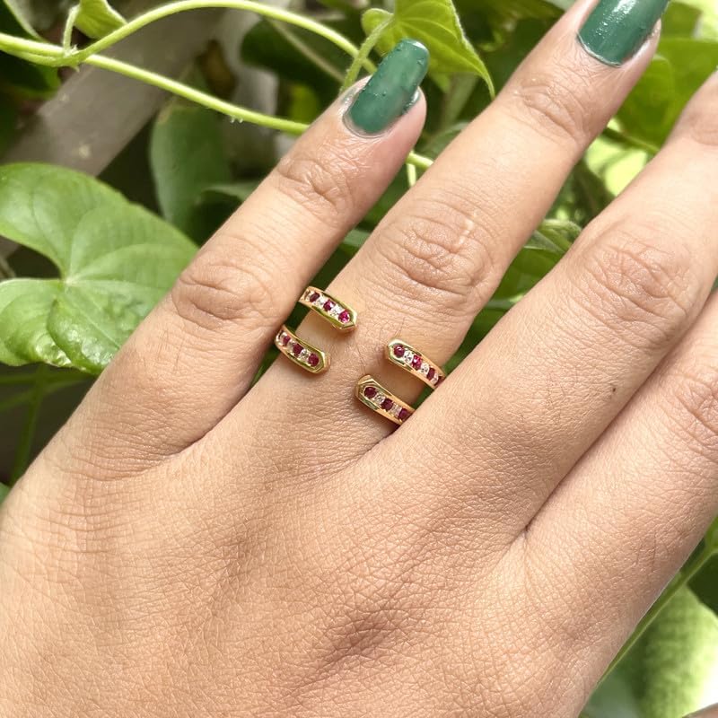 Enhancer Ring, 14K Gold Finish Round Cut Red Ruby & White Diamond Enhancer Guard Band for Women, Diamond Enhancer Ring