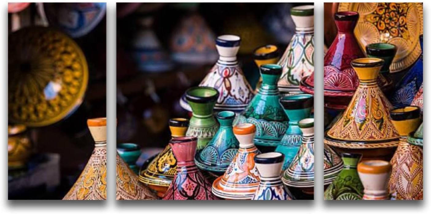 Large Size Canvas Wall Art Assorted Moroccan tajines in a souk Framed Artwork Prints Picture Posters Painting for Living Room Bedroom Office Decor Ready to Hang